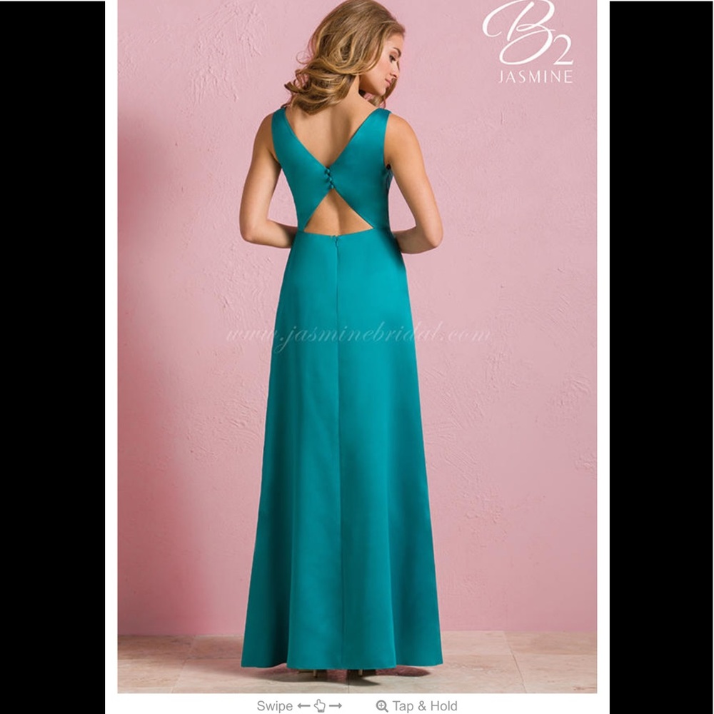 Poly Satin Floor Length _ Teal - Picture 3 of 11